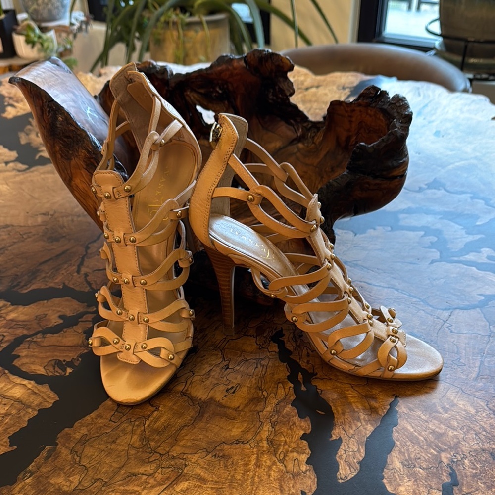 Ivanka Trump Elegant Tan Strappy Heels , size 5.5